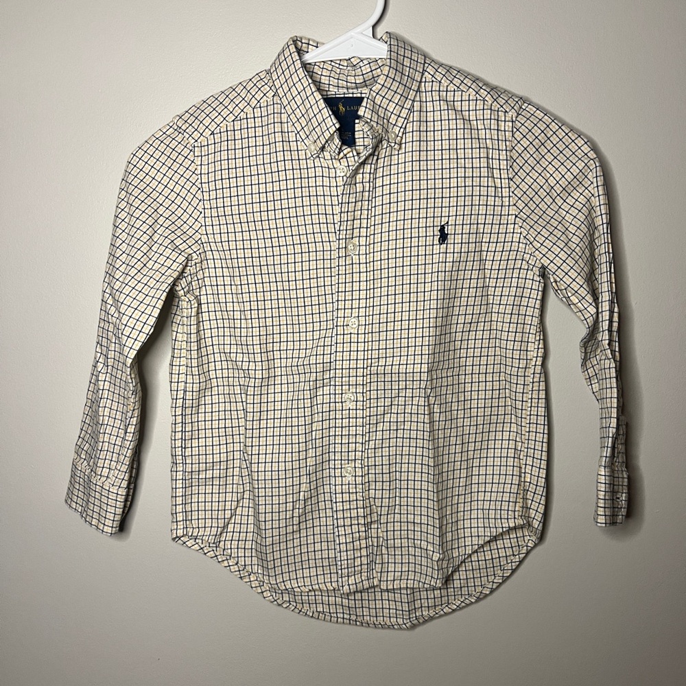 Kids polo Ralph Lauren shirt size 5 yellow and blue plaid button down shirt